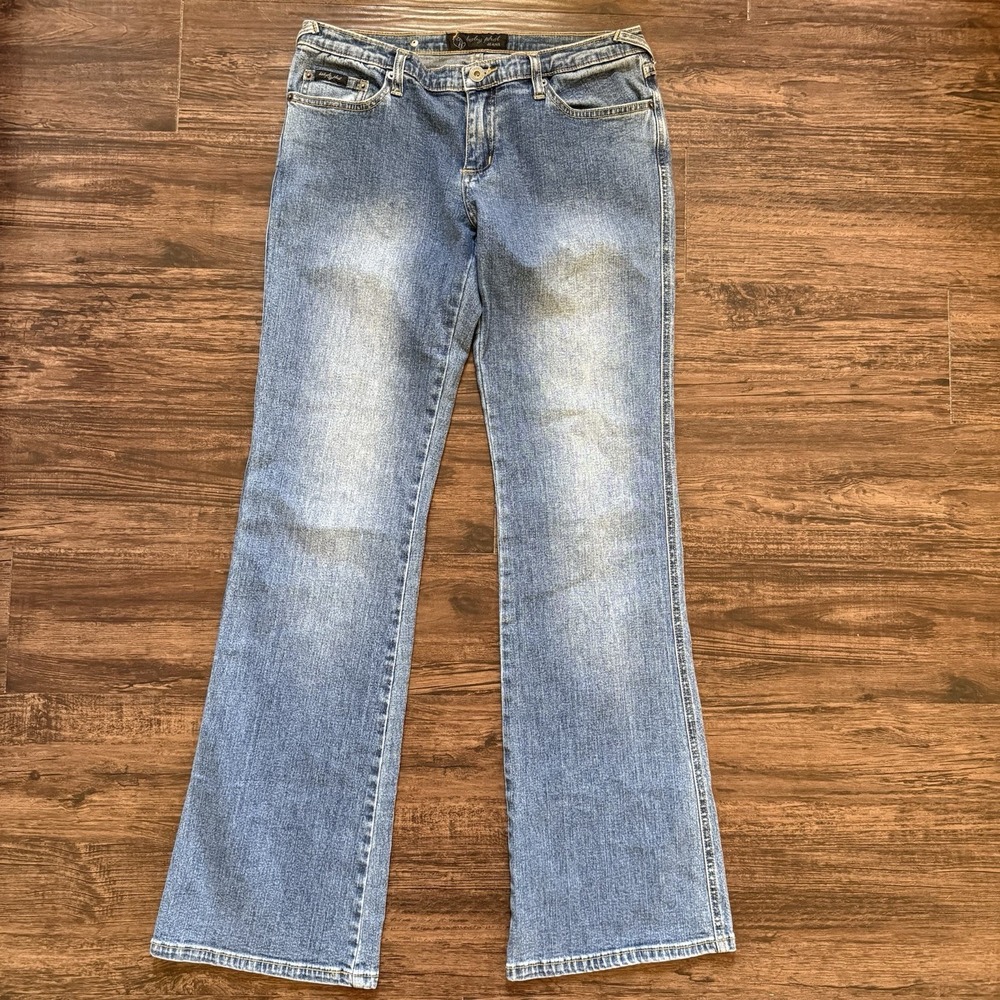 Vintage Y2K Baby Phat 30x32 Size 9 Flare Jeans Blue Wash Embroidered Logo